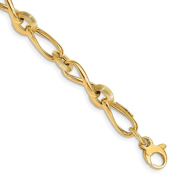Kazi Luxury 14k Yellow Gold Polished & Grooved .5 in ext. Fancy Link Bracelet